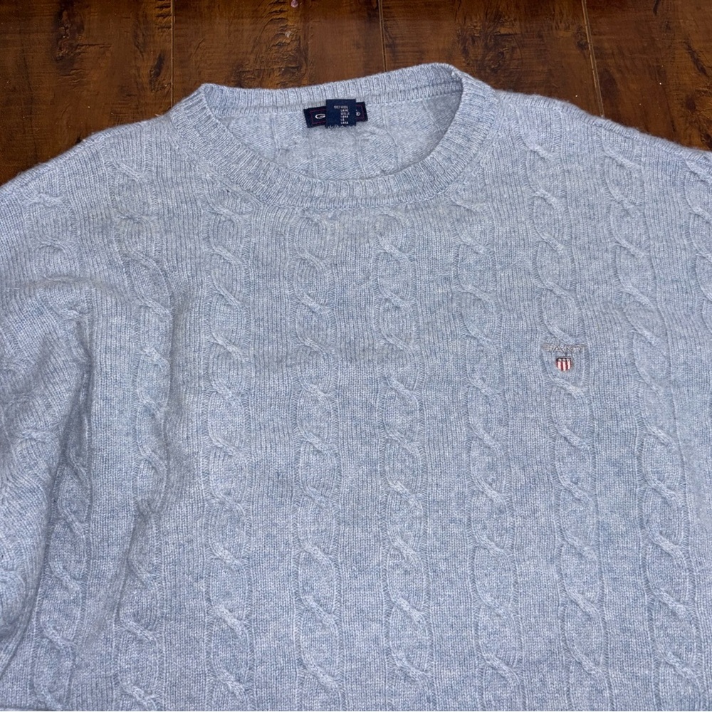 Gant Men’s Blue Cable Knit Pullover Sweater 100% Wool Size XL - Picture 2 of 4